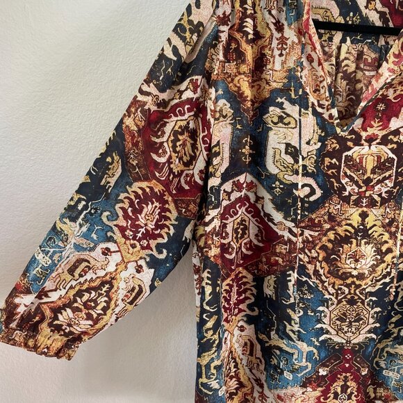 Chaps Denim Womens Plus 2X Boho 3/4 Sleeve Tunic Top Front Tie Neck Blouse - Picture 8 of 10